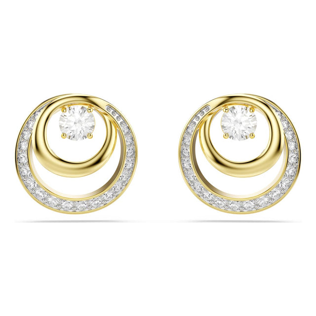 Swarovski Hyperbola stud earrings, Round cut, White, Gold-tone plated