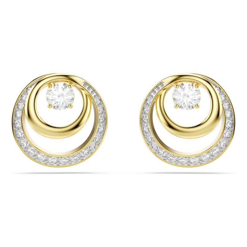 Swarovski Hyperbola stud earrings, Round cut, White, Gold-tone plated