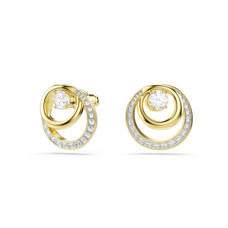 Swarovski Hyperbola stud earrings, Round cut, White, Gold-tone plated