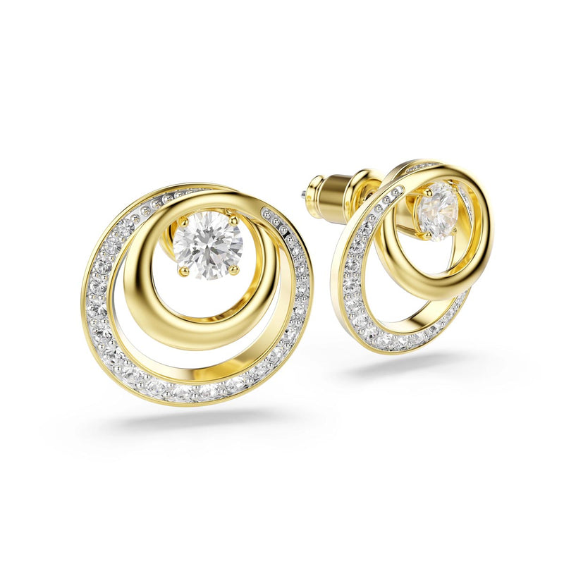 Swarovski Hyperbola stud earrings, Round cut, White, Gold-tone plated
