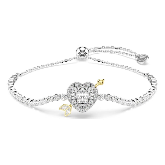 Swarovski Idyllia bracelet, Mixed cuts, Heart with arrow, White, Rhodium plated