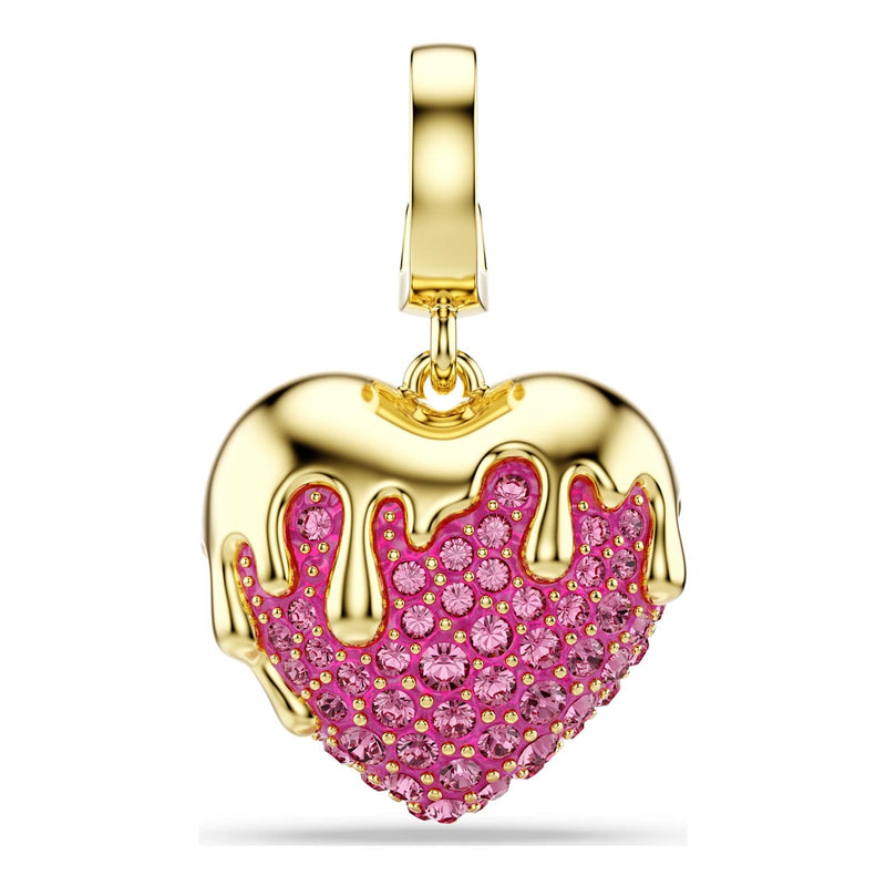 Swarovski Idyllia charm, Round cut, Heart, Pink, Gold-tone plated