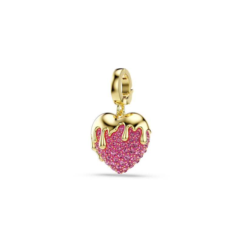 Swarovski Idyllia charm, Round cut, Heart, Pink, Gold-tone plated