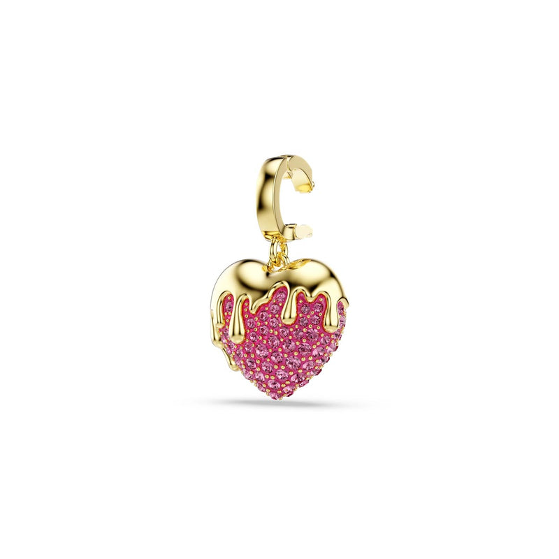 Swarovski Idyllia charm, Round cut, Heart, Pink, Gold-tone plated