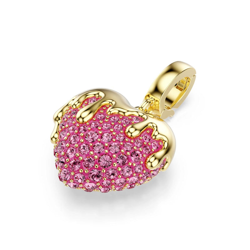 Swarovski Idyllia charm, Round cut, Heart, Pink, Gold-tone plated