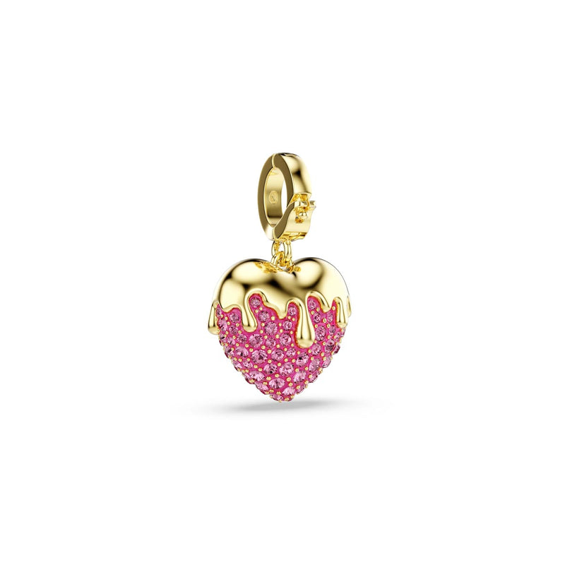 Swarovski Idyllia charm, Round cut, Heart, Pink, Gold-tone plated