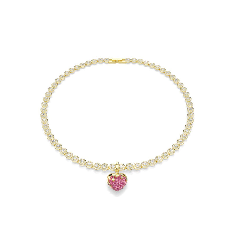 Swarovski Idyllia charm, Round cut, Heart, Pink, Gold-tone plated
