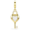 Swarovski Idyllia charm, Mixed cuts, Heart with key, White, Gold-tone plated