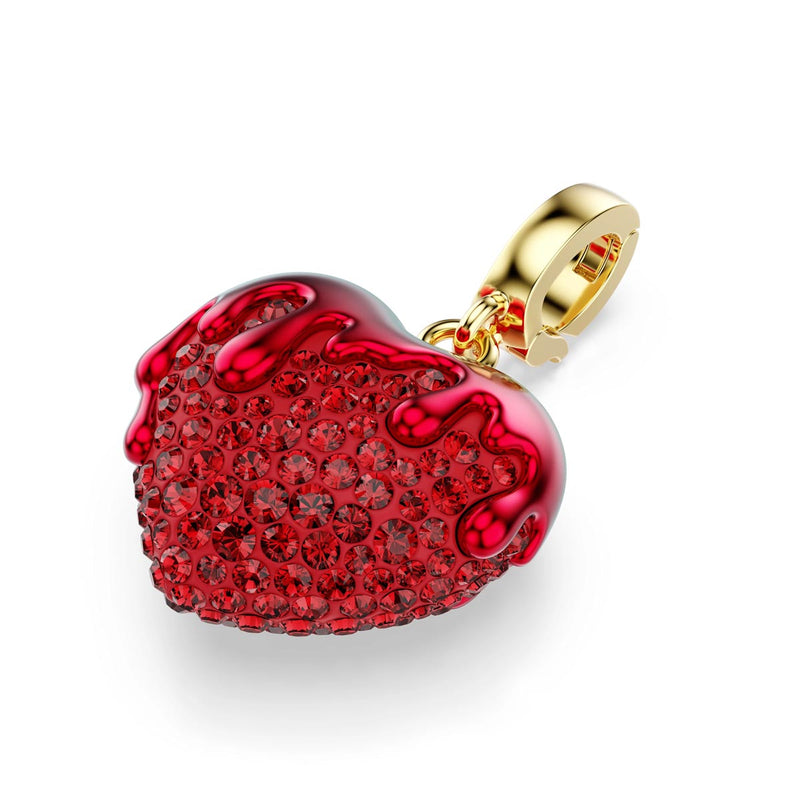 Swarovski Idyllia charm, Round cut, Heart, Red, Gold-tone plated