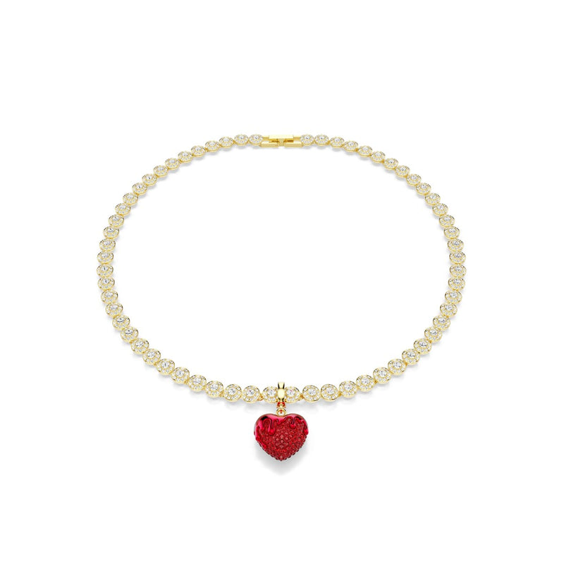 Swarovski Idyllia charm, Round cut, Heart, Red, Gold-tone plated