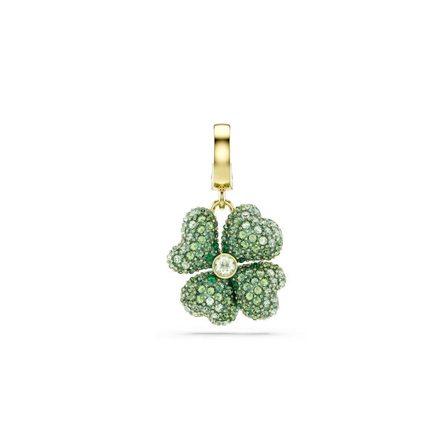 Swarovski Idyllia charm, Clover, Green, Gold-tone plated