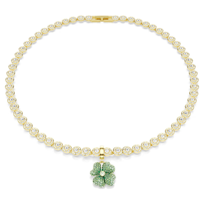 Swarovski Idyllia charm, Clover, Green, Gold-tone plated