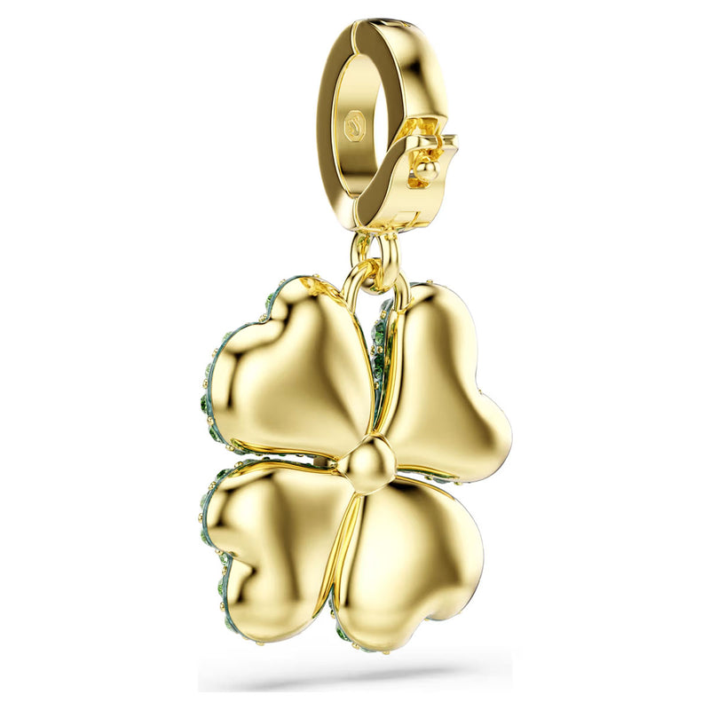 Swarovski Idyllia charm, Clover, Green, Gold-tone plated