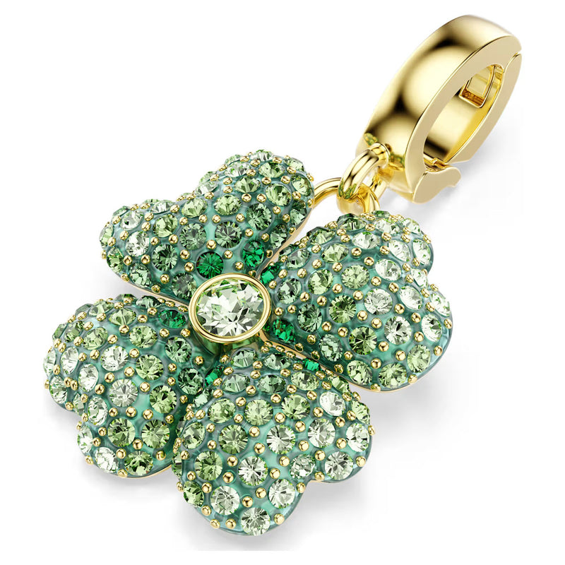 Swarovski Idyllia charm, Clover, Green, Gold-tone plated