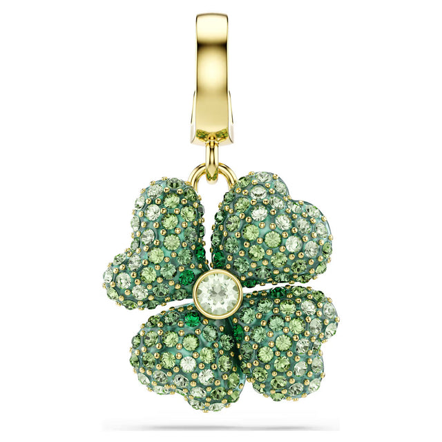 Swarovski Idyllia charm, Clover, Green, Gold-tone plated