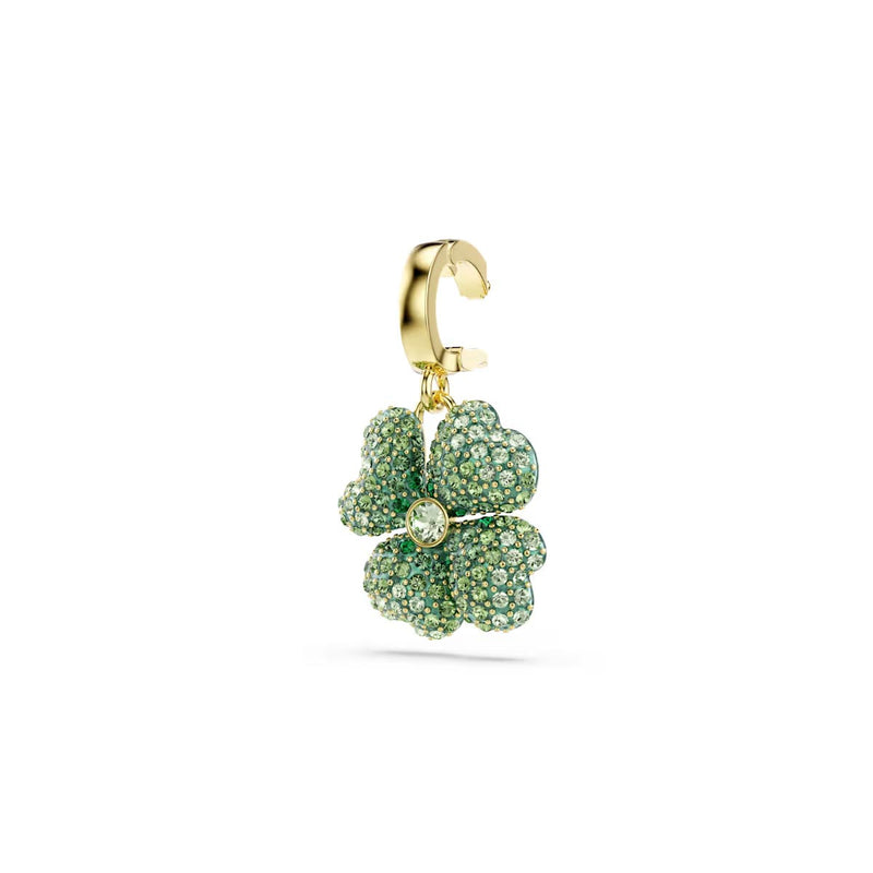 Swarovski Idyllia charm, Clover, Green, Gold-tone plated