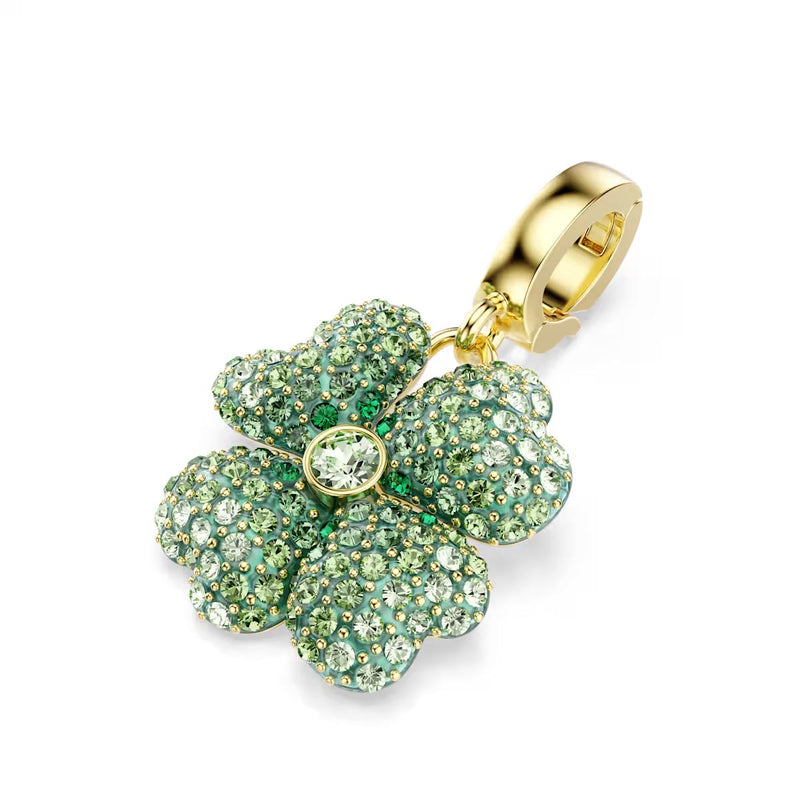 Swarovski Idyllia charm, Clover, Green, Gold-tone plated