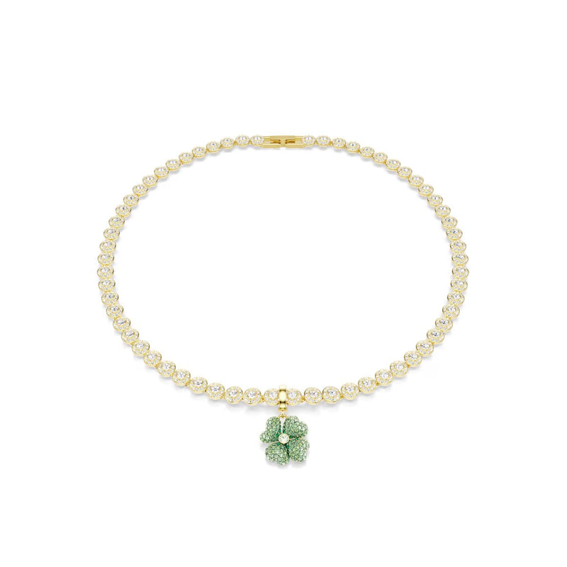 Swarovski Idyllia charm, Clover, Green, Gold-tone plated