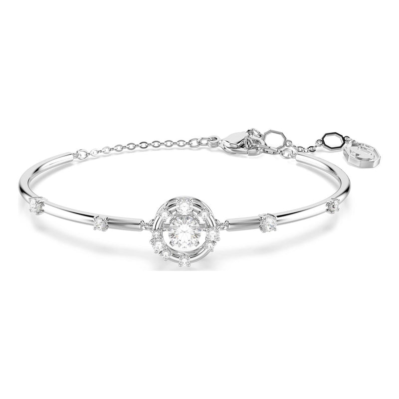 Swarovski Constella bangle, Round cut, Dancing stone, White, Rhodium plated