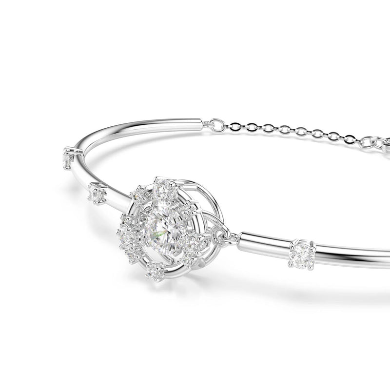 Swarovski Constella bangle, Round cut, Dancing stone, White, Rhodium plated