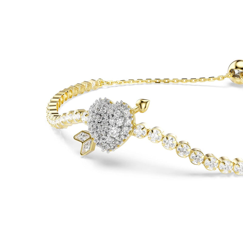 Swarovski Idyllia bracelet, Mixed cuts, Heart with arrow, White, Gold-tone plated