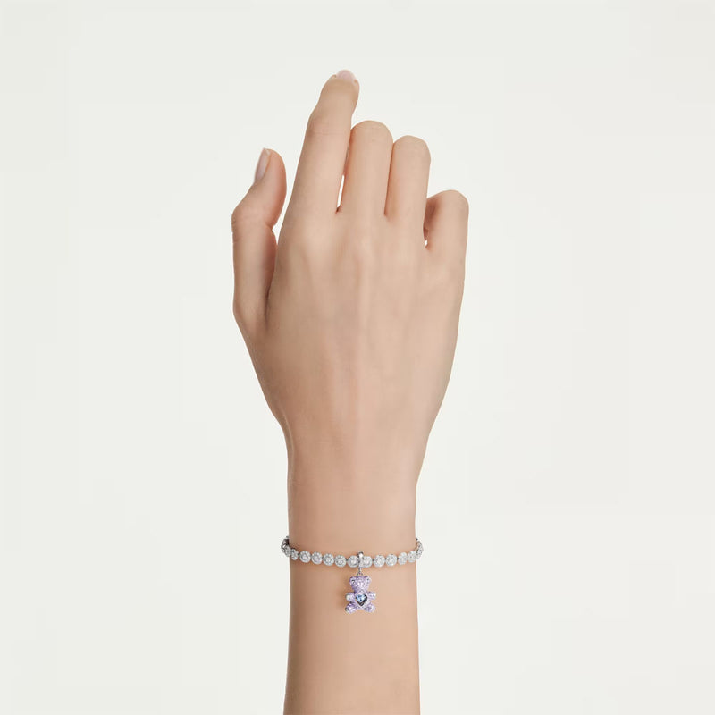 Swarovski Idyllia charm, Mixed cuts, Teddy, Purple, Rhodium plated