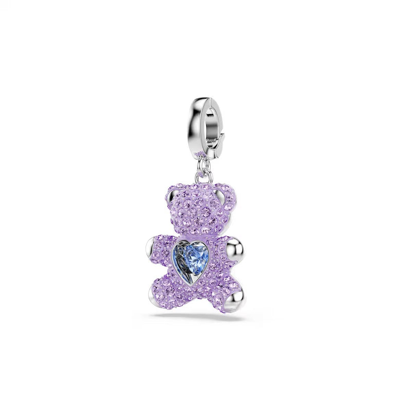 Swarovski Idyllia charm, Mixed cuts, Teddy, Purple, Rhodium plated