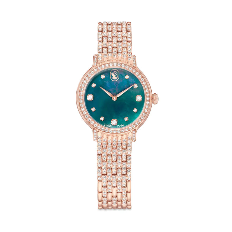 Swarovski Imber watch, Swiss Made, Metal bracelet, Green, Rose gold-tone finish