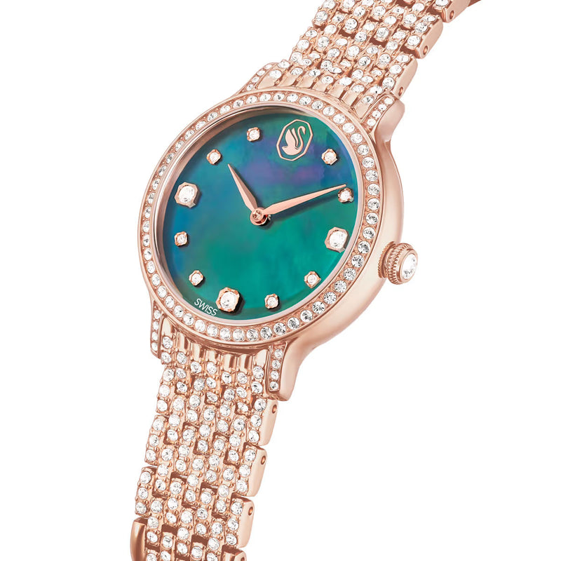 Swarovski Imber watch, Swiss Made, Metal bracelet, Green, Rose gold-tone finish
