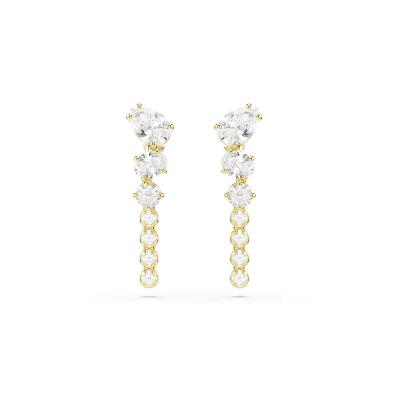 Swarovski Mesmera drop earrings, Mixed cuts, White, 18K gold finish