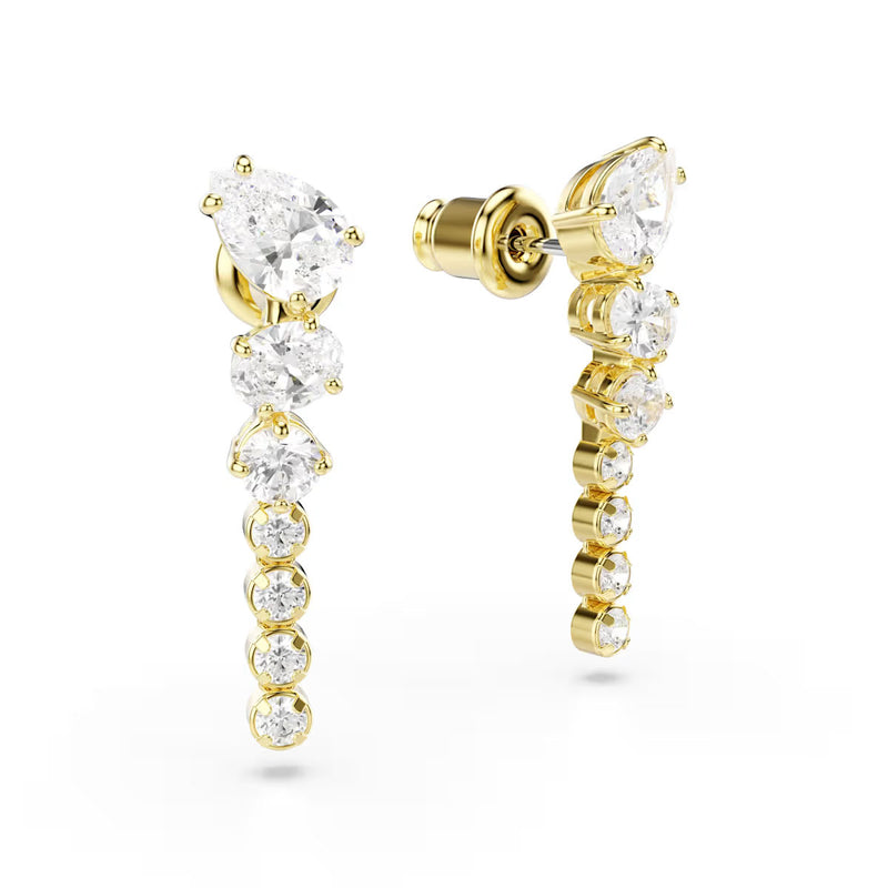 Swarovski Mesmera drop earrings, Mixed cuts, White, 18K gold finish