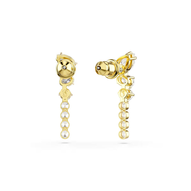 Swarovski Mesmera drop earrings, Mixed cuts, White, 18K gold finish