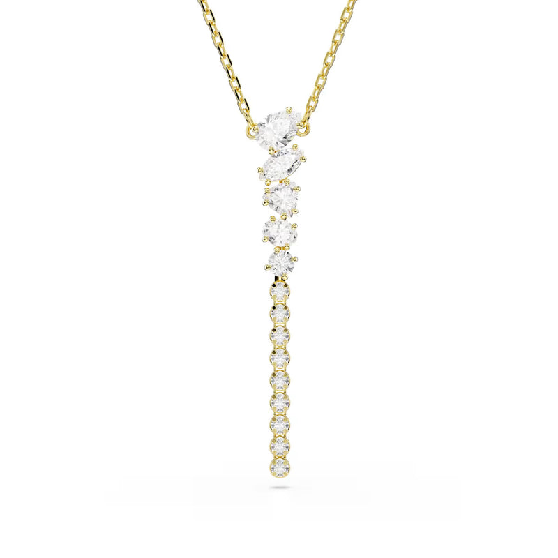 Swarovski Mesmera Y necklace, Mixed cuts, White, 18K gold finish