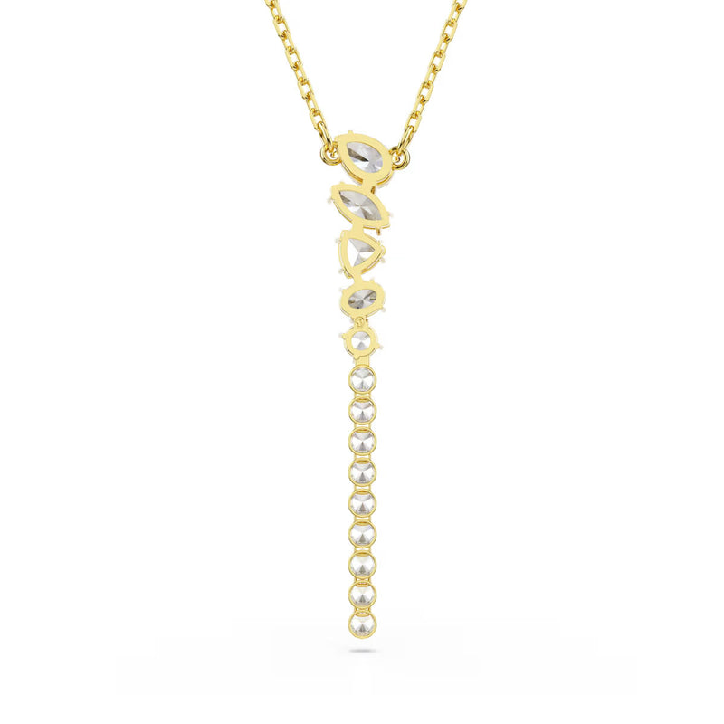 Swarovski Mesmera Y necklace, Mixed cuts, White, 18K gold finish