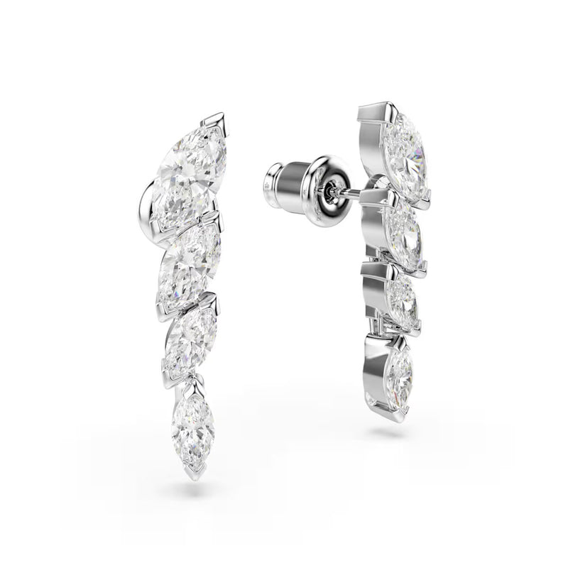 Swarovski Mesmera earrings, Marquise cut, White, Rhodium plated