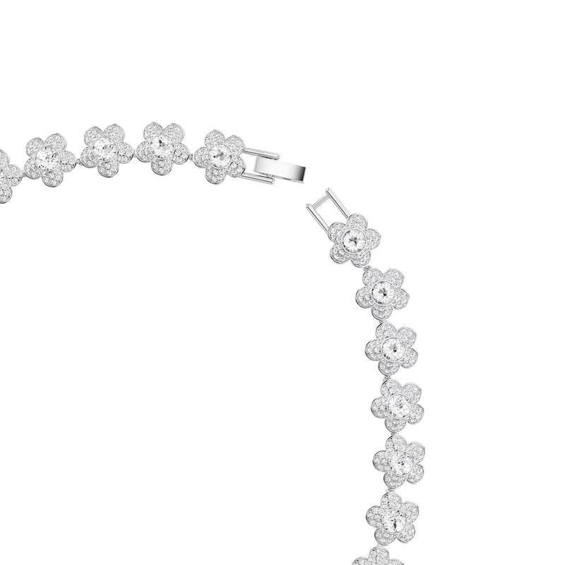 Swarovski x Ariana Grande necklace, Round cut, Flower, White, Rhodium plated
