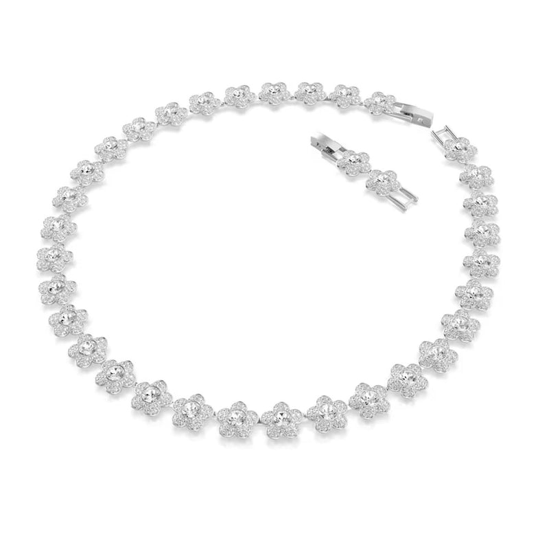 Swarovski x Ariana Grande necklace, Round cut, Flower, White, Rhodium plated