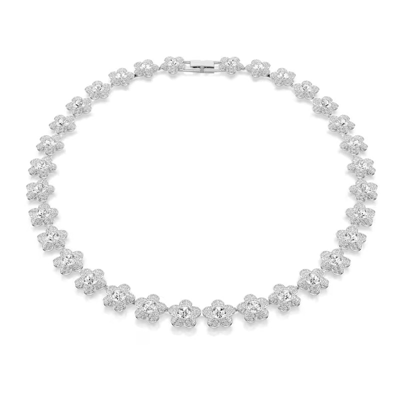 Swarovski x Ariana Grande necklace, Round cut, Flower, White, Rhodium plated