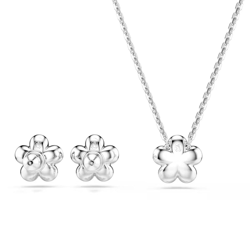 Swarovski x Ariana Grande set, Crystal pearl, Round cut, Flower, White, Rhodium plated