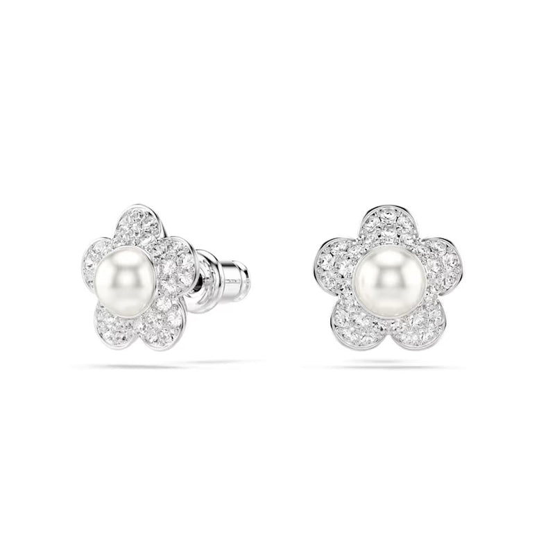 Swarovski x Ariana Grande set, Crystal pearl, Round cut, Flower, White, Rhodium plated