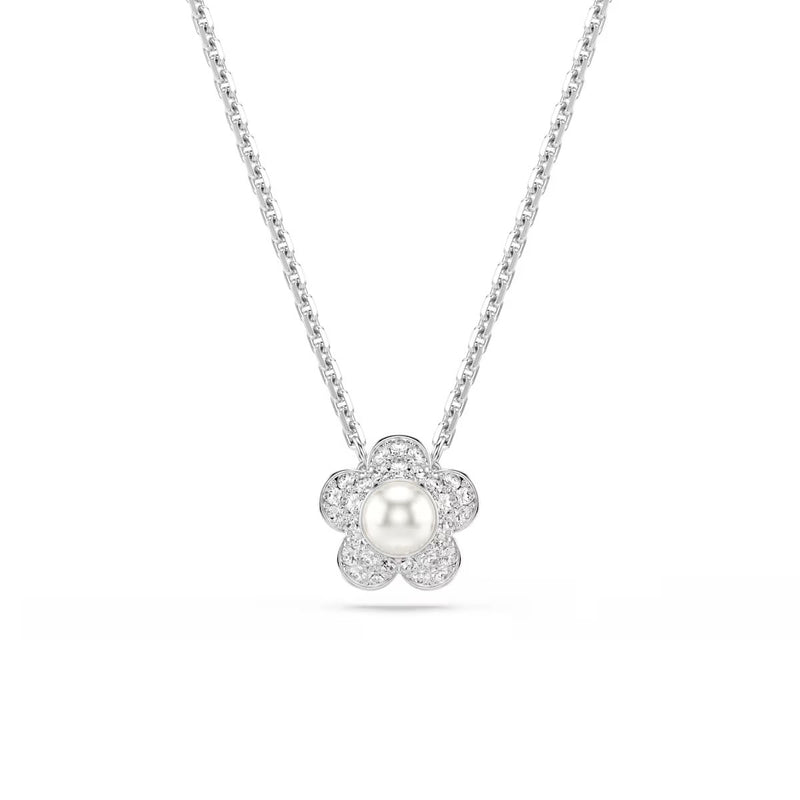 Swarovski x Ariana Grande set, Crystal pearl, Round cut, Flower, White, Rhodium plated