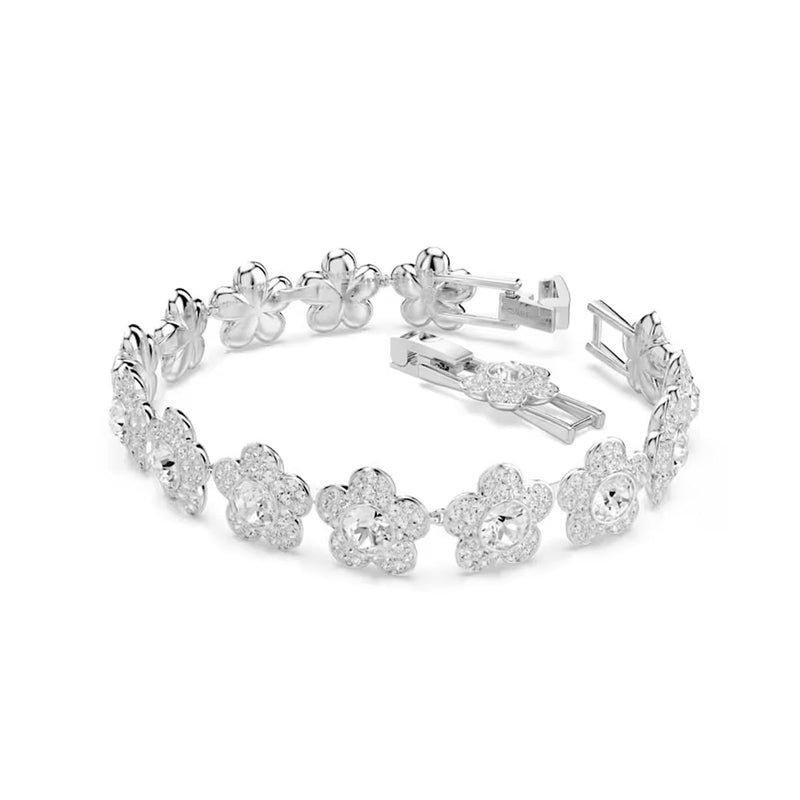 Swarovski x Ariana Grande bracelet, Round cut, Flower, White, Rhodium plated