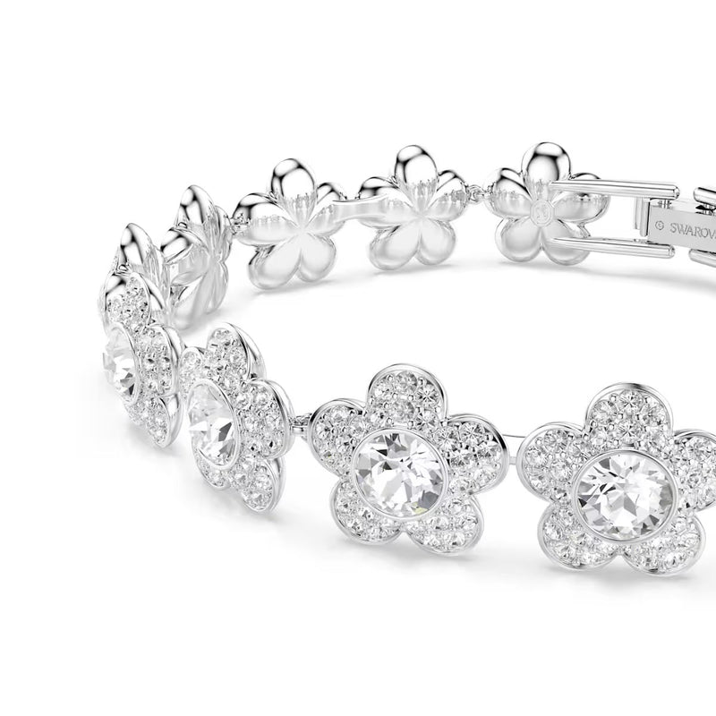 Swarovski x Ariana Grande bracelet, Round cut, Flower, White, Rhodium plated