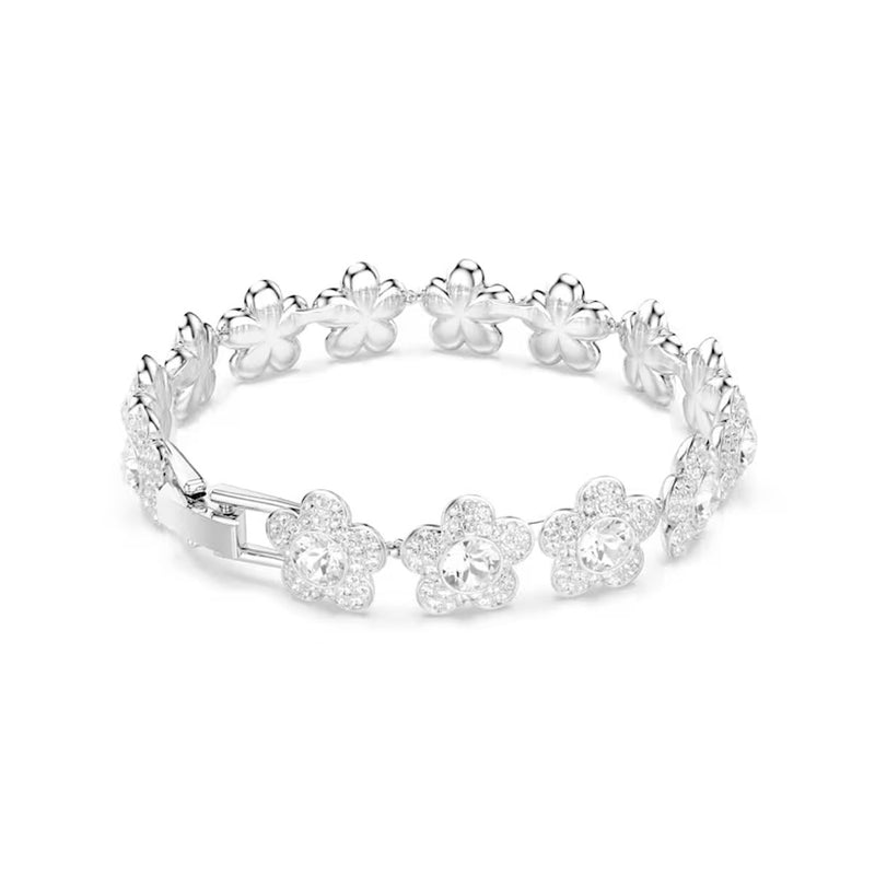 Swarovski x Ariana Grande bracelet, Round cut, Flower, White, Rhodium plated