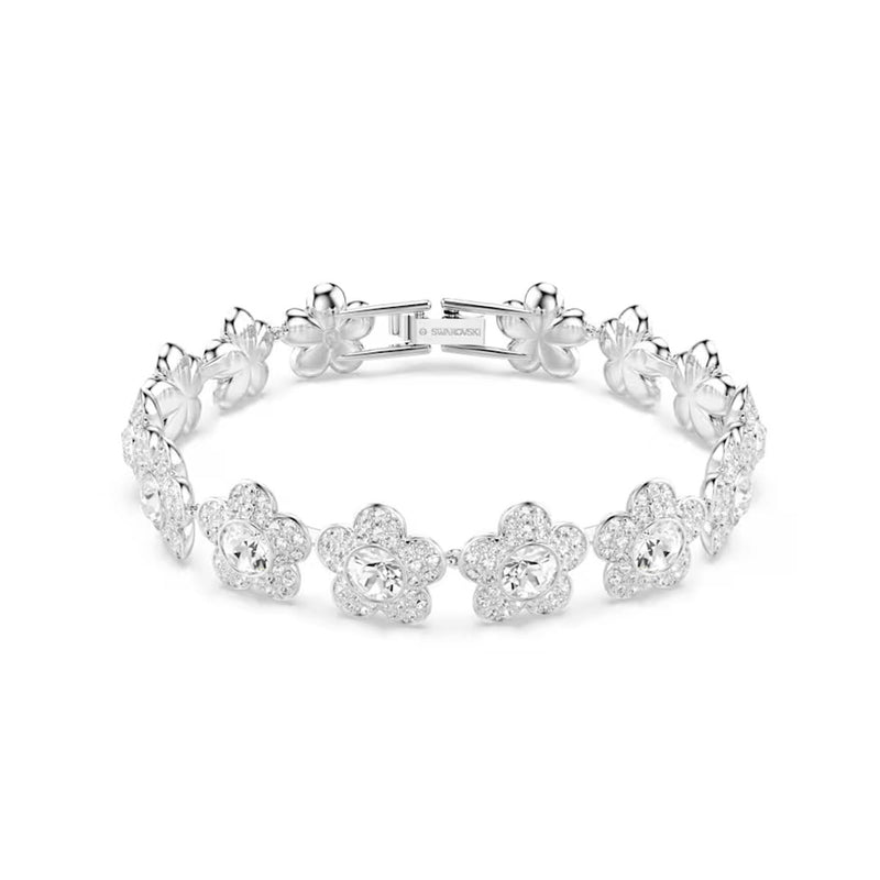Swarovski x Ariana Grande bracelet, Round cut, Flower, White, Rhodium plated