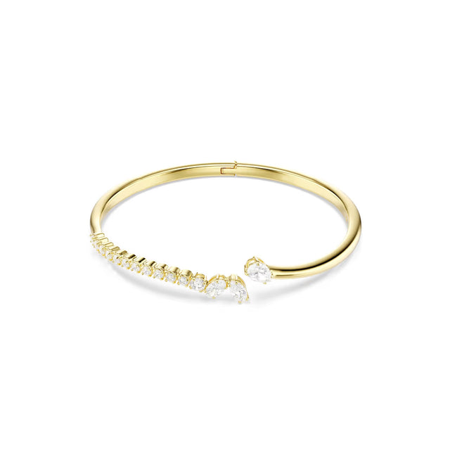 Swarovski Mesmera bangle, Mixed cuts, White, 18K gold finish