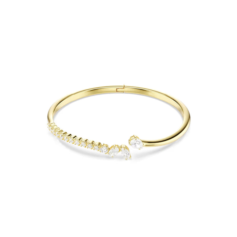 Swarovski Mesmera bangle, Mixed cuts, White, 18K gold finish