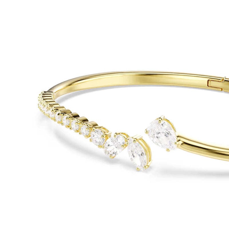 Swarovski Mesmera bangle, Mixed cuts, White, 18K gold finish