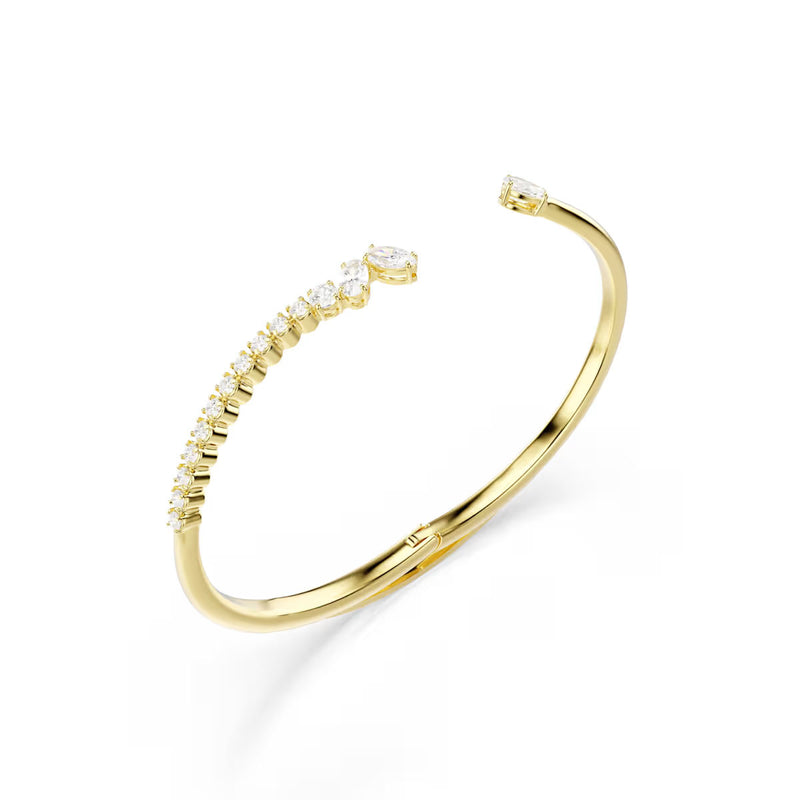 Swarovski Mesmera bangle, Mixed cuts, White, 18K gold finish