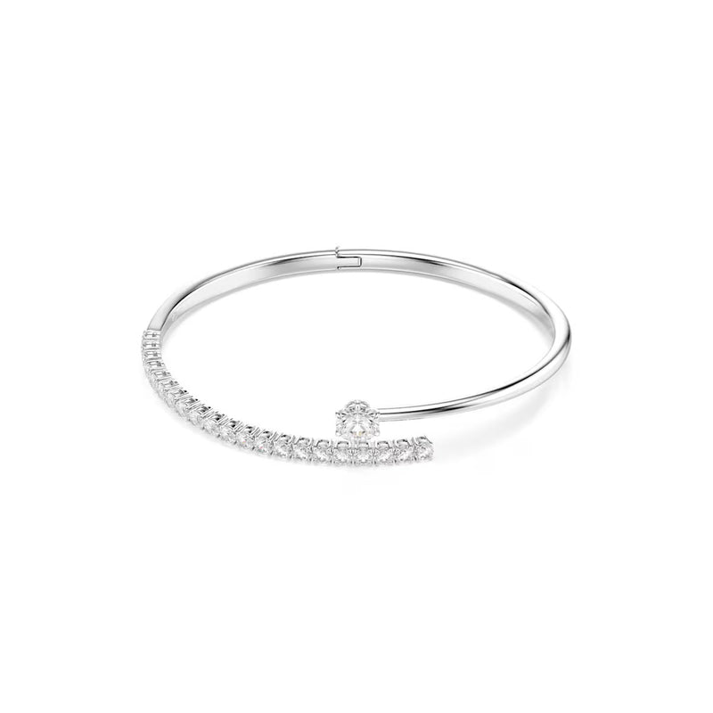 Swarovski Matrix bangle, Round cut, White, Rhodium plated